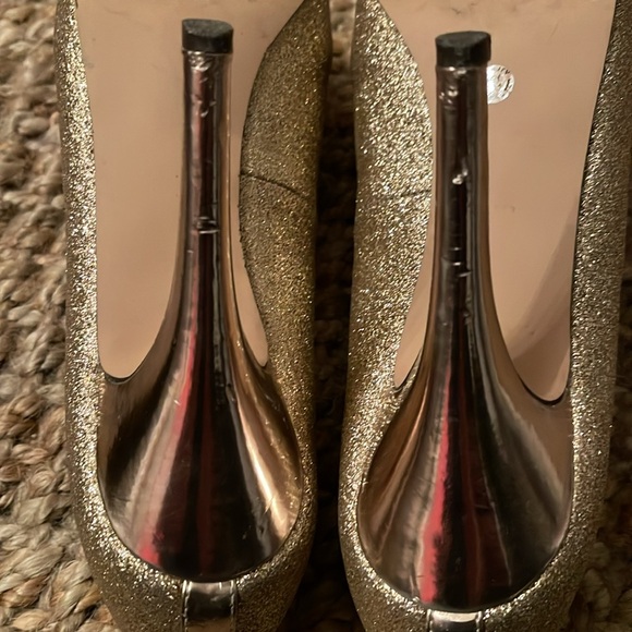 Jacqueline Ferrar Gold Glitter Open Toe High Heels Size 71/2 - Picture 7 of 8